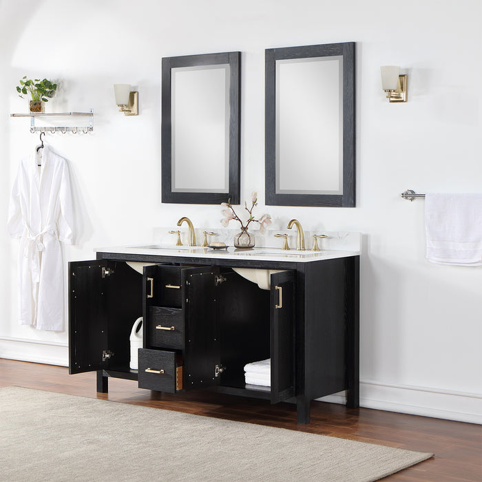 Hadiya 60" Black Oak Double Bathroom Vanity Set (542060-BO-AW)