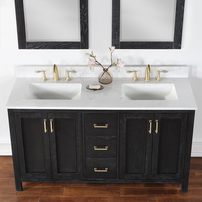 Hadiya 60" Black Oak Double Bathroom Vanity Set (542060-BO-AW)