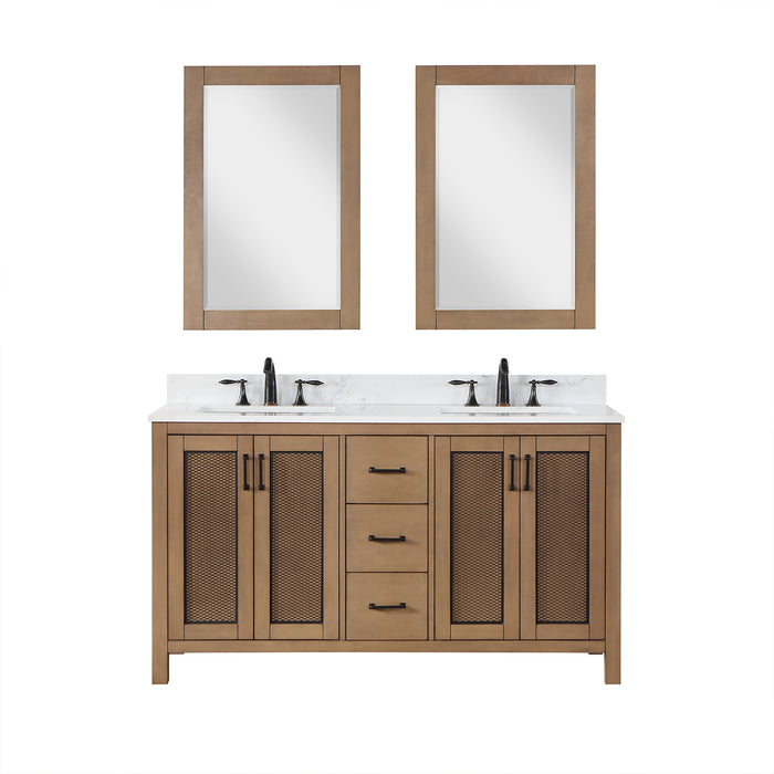 Hadiya 60" Brown Pine Double Bathroom Vanity Set (542060-BR-AW)