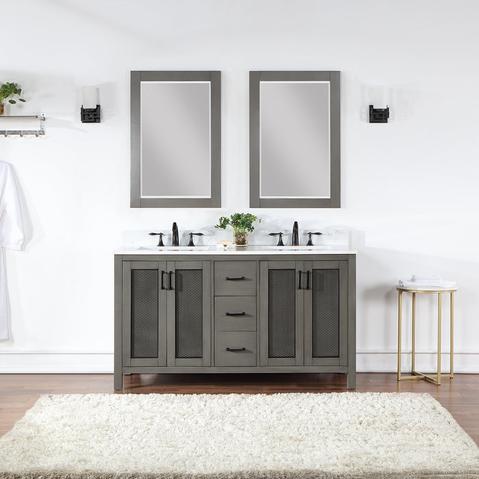 Hadiya 60" Gray Pine Double Bathroom Vanity Set (542060-GP-AW)