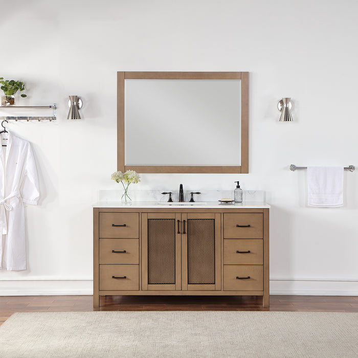 Hadiya 60" Brown Pine Single Bathroom Vanity Set (542060S-BR-AW)