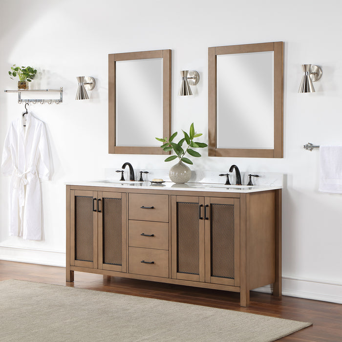 Hadiya 72" Brown Pine Double Bathroom Vanity Set (542072-BR-AW)