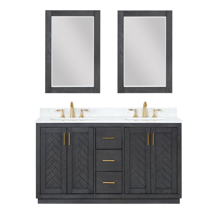 Gazsi 60" Brown Oak Double Bathroom Vanity Set (543060-BN-GW)