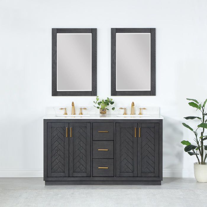 Gazsi 60" Brown Oak Double Bathroom Vanity Set (543060-BN-GW)