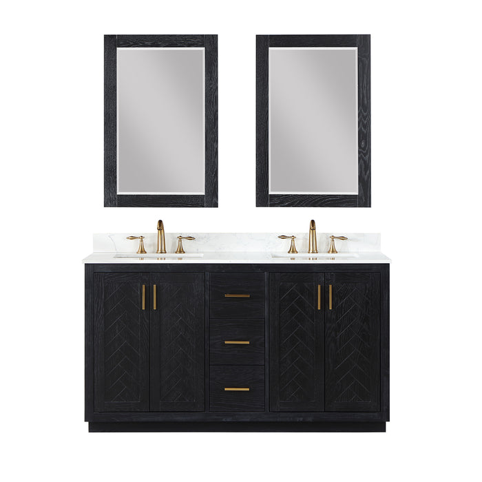 Gazsi 60" Black Oak Double Bathroom Vanity Set (543060-BO-GW)