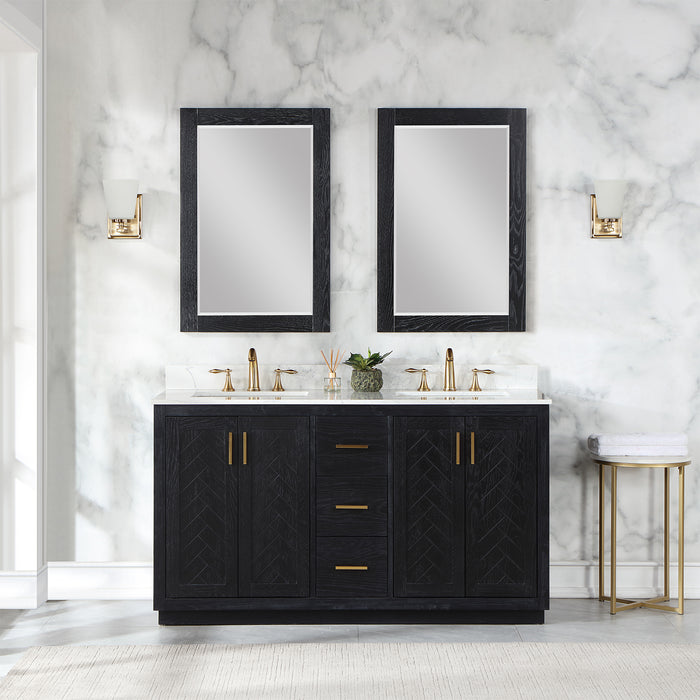 Gazsi 60" Black Oak Double Bathroom Vanity Set (543060-BO-GW)