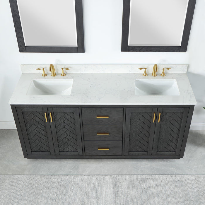 Gazsi 72" Brown Oak Double Bathroom Vanity Set (543072-BN-GW)