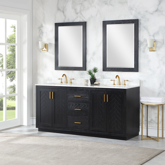 Gazsi 72" Black Oak Double Bathroom Vanity Set (543072-BO-GW)