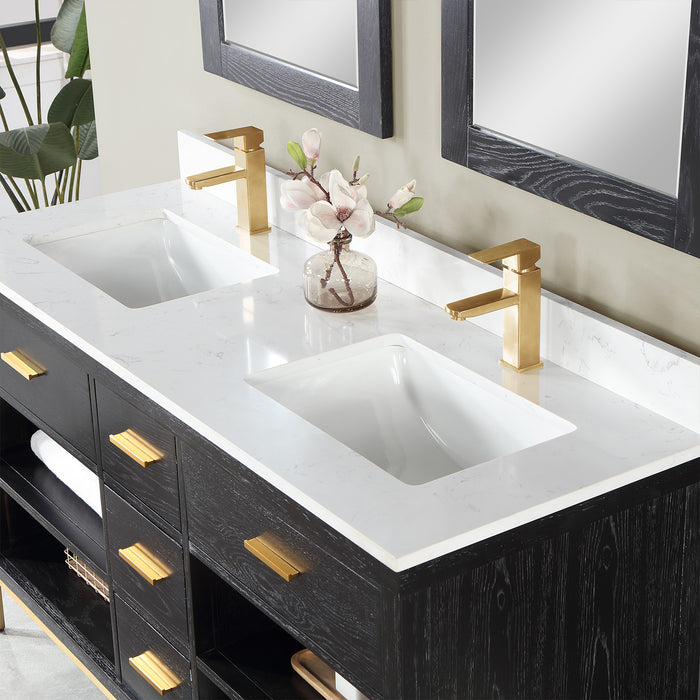Kesia 60" Black Oak Double Bathroom Vanity Set (545060-BO-AW)