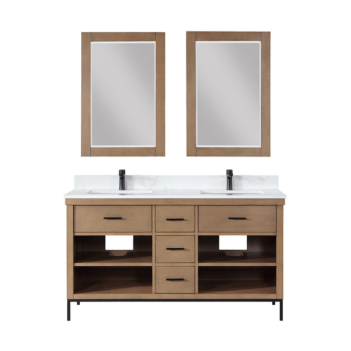Kesia 60" Brown Pine Double Bathroom Vanity Set (545060-BR-AW)