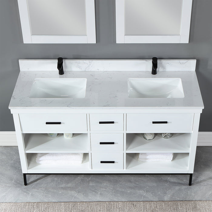 Kesia 60" White Double Bathroom Vanity Set (545060-WH-AW)