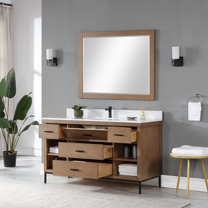 Kesia 60" Brown Pine Single Bathroom Vanity Set (545060S-BR-AW)