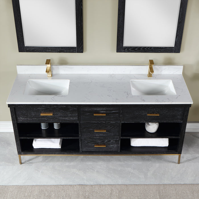 Kesia 72" Black Oak Double Bathroom Vanity Set (545072-BO-AW)