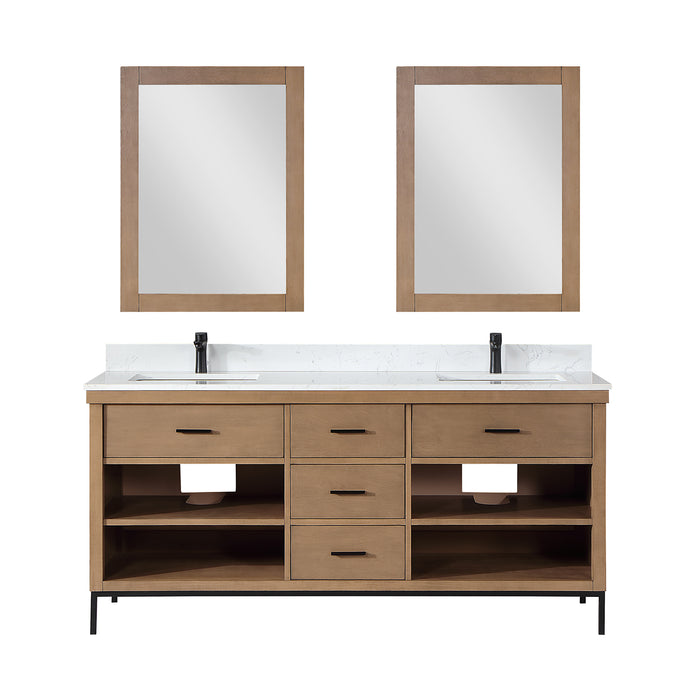 Kesia 72" Brown Pine Double Bathroom Vanity Set (545072-BR-AW)