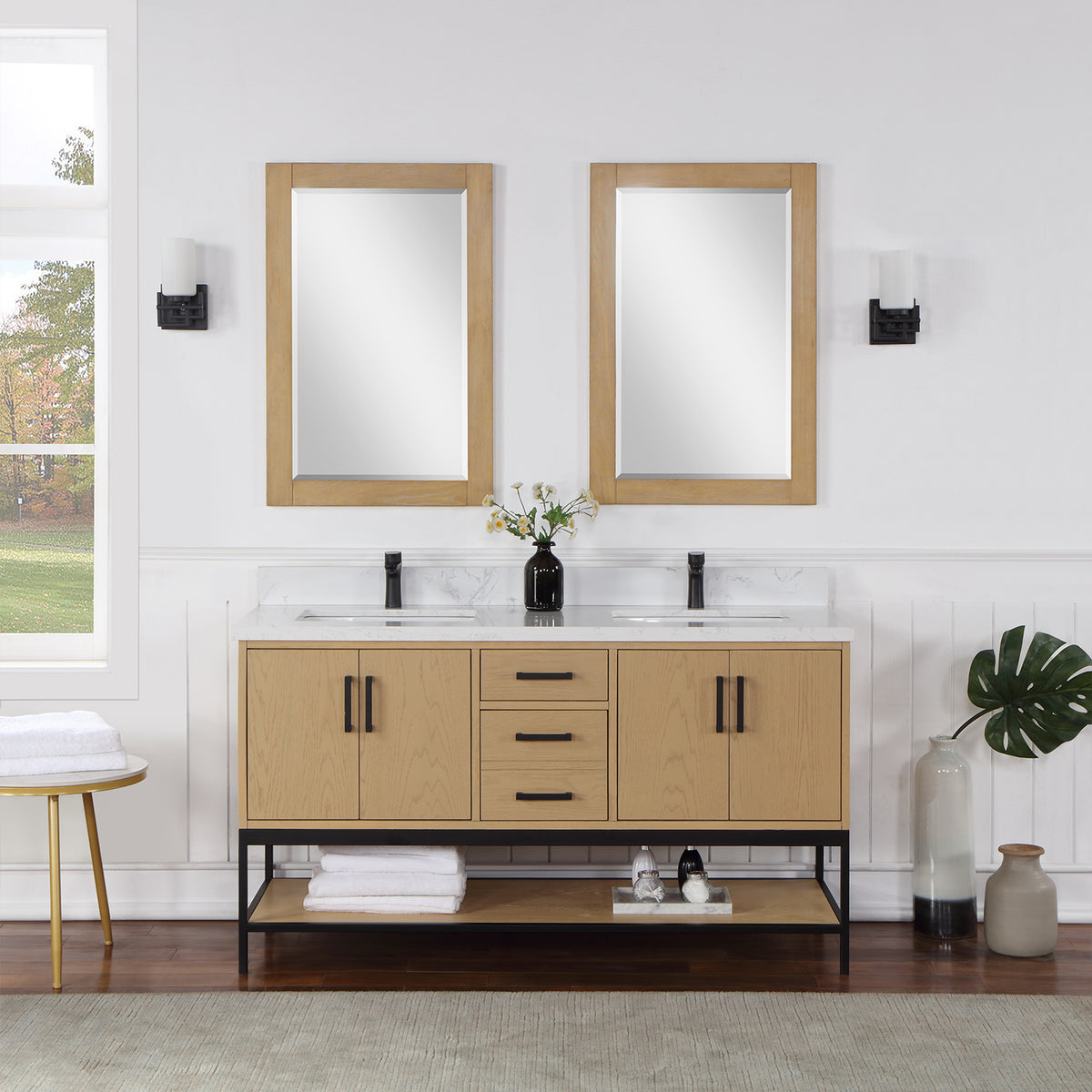 Wildy 60" Washed Oak Double Bathroom Vanity Set (546060WOGW) — Bathry