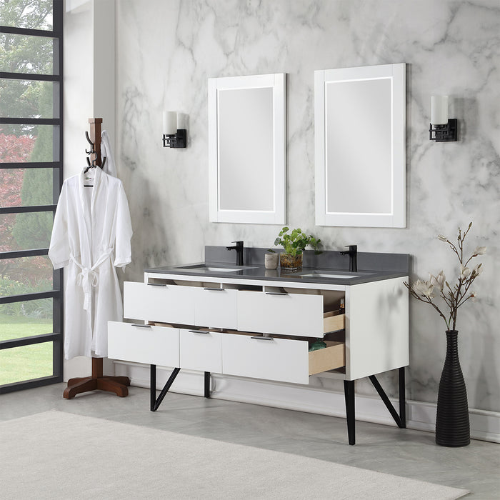 Helios 60" White Double Bathroom Vanity Set (548060-WH-CG)