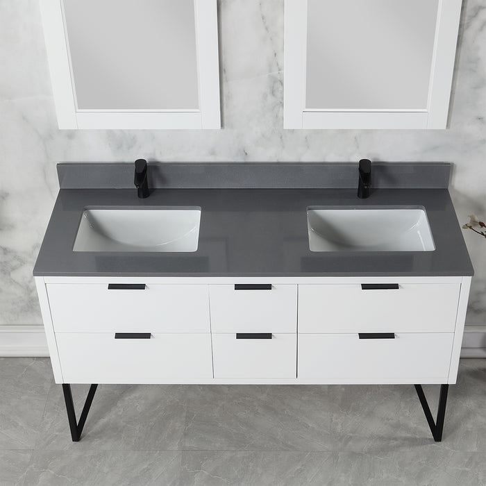 Helios 60" White Double Bathroom Vanity Set (548060-WH-CG)