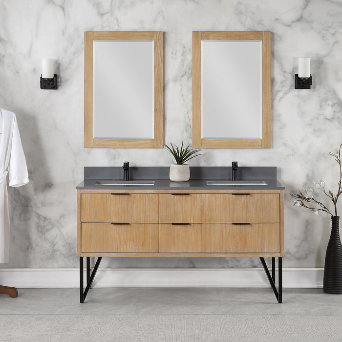 Helios 60" Weathered Pine Double Bathroom Vanity Set (548060-WP-CG)