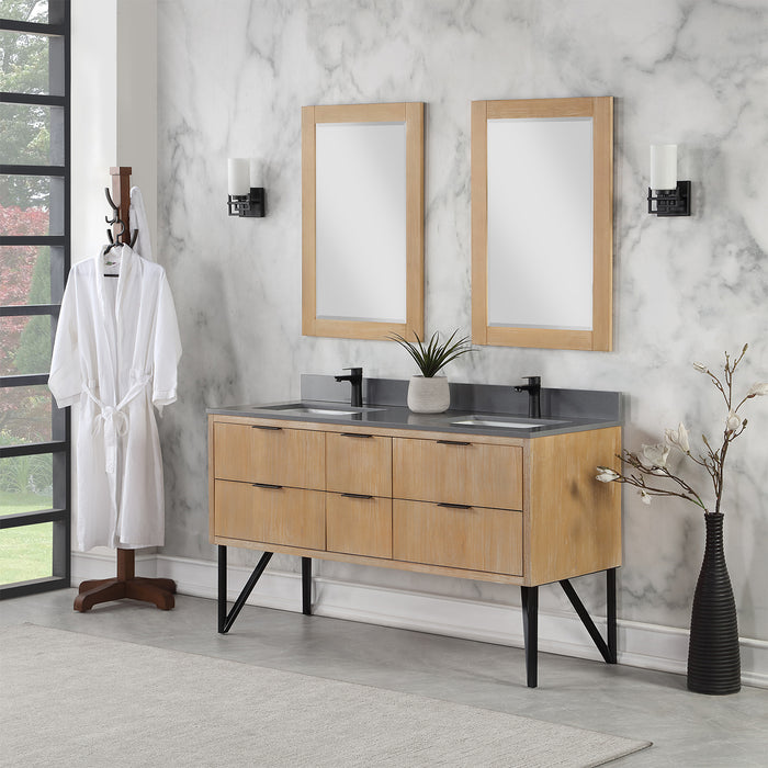 Helios 60" Weathered Pine Double Bathroom Vanity Set (548060-WP-CG)