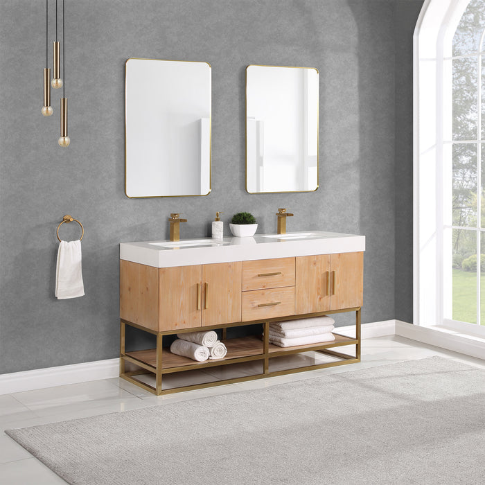 Bianco 60" Light Brown Double Bathroom Vanity Set (552060G-LB-WH)