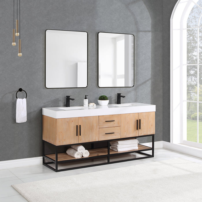Bianco 72" Light Brown Double Bathroom Vanity Set (552072B-LB-WH)