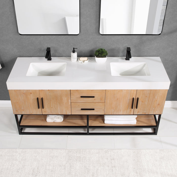 Bianco 72" Light Brown Double Bathroom Vanity Set (552072B-LB-WH)
