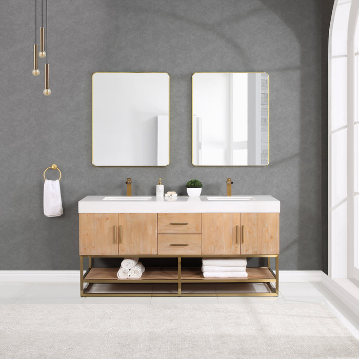 Bianco 72" Light Brown Double Bathroom Vanity Set (552072G-LB-WH)