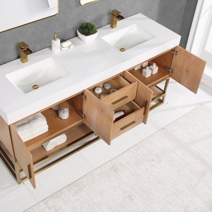 Bianco 72" Light Brown Double Bathroom Vanity Set (552072G-LB-WH)
