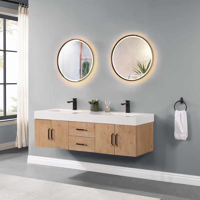 Corchia 60" Light Brown Double Bathroom Vanity (553060-LB-WH)