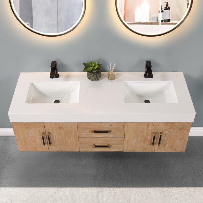 Corchia 60" Light Brown Double Bathroom Vanity (553060-LB-WH)