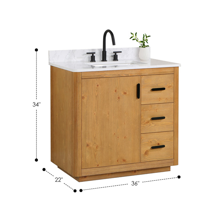 Perla 36" Natural Wood Single Bathroom Vanity Set (556036-NW-GW)