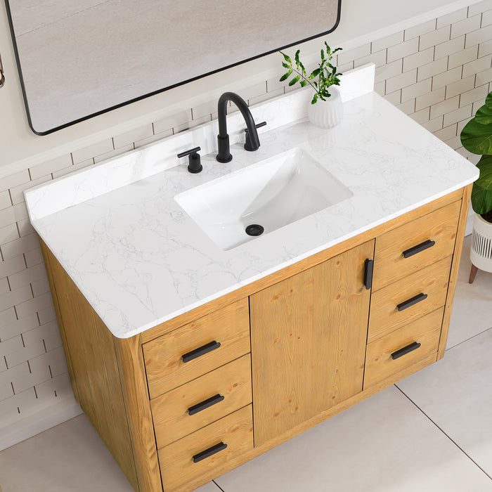 Perla 48" Natural Wood Single Bathroom Vanity Set (556048-NW-GW)