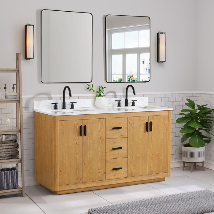 Perla 60" Natural Wood Double Bathroom Vanity Set (556060-NW-GW)