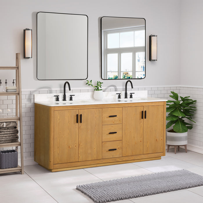 Perla 72" Natural Wood Double Bathroom Vanity Set (556072-NW-GW)