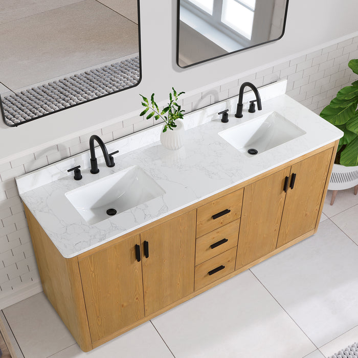 Perla 72" Natural Wood Double Bathroom Vanity Set (556072-NW-GW)