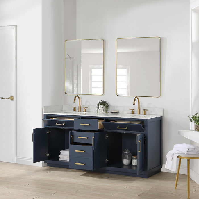 Gavino 72" Royal Blue Double Bathroom Vanity Set (557072-RB-GW)