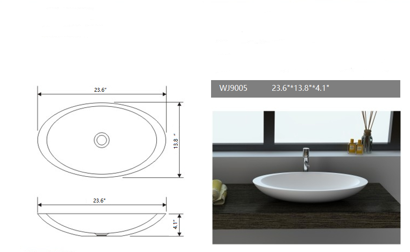 LEGION FURNITURE 23.6" | Matte White Solid Surface Bowl (WJ9005)