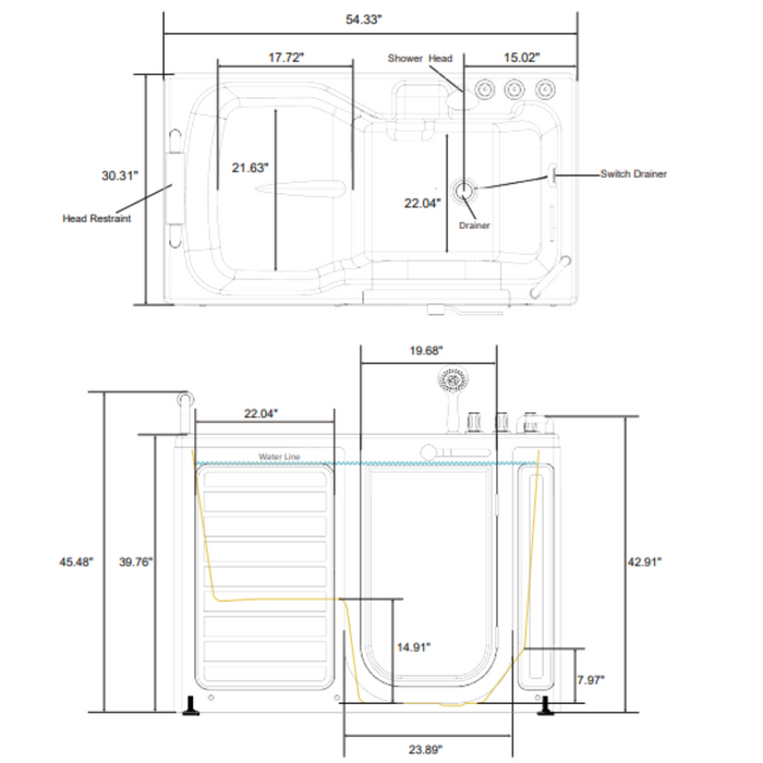 Empava 54" Alcove Soaking Walk-in Tub with Right Drain | EMPV-54WIT09