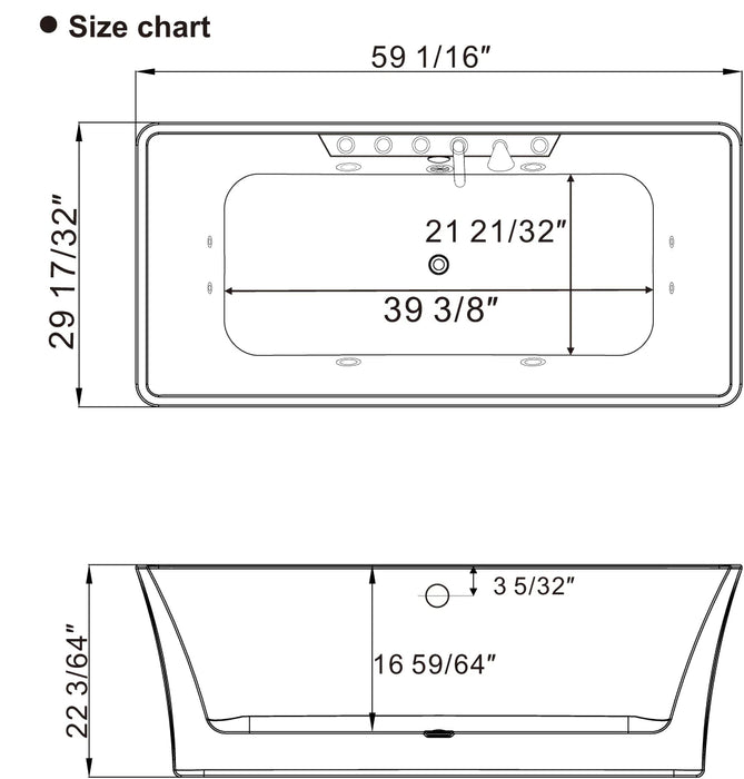 Empava 59" Freestanding Whirlpool Hydromassage Bathtub (EMPV-59AIS15)