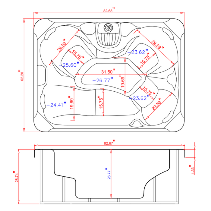 Empava 4 Person Freestanding Rectangular Outdoor Hot Tub | EMPV-SPA3527