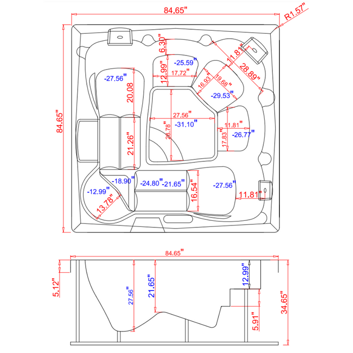 Empava 6 Person Freestanding Square Outdoor Hot Tub | EMPV-SPA3550