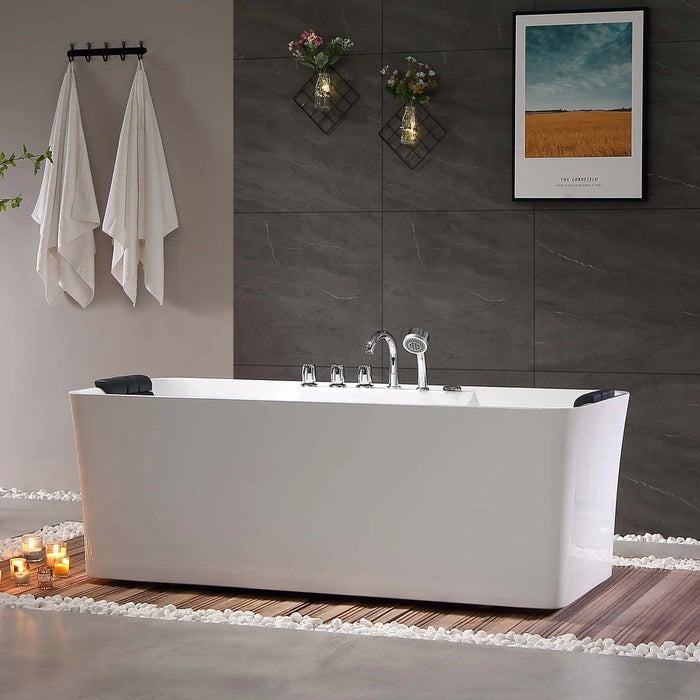 Empava 59" Freestanding Whirlpool Rectangle Tub with Center Drain | EMPV-59AIS15