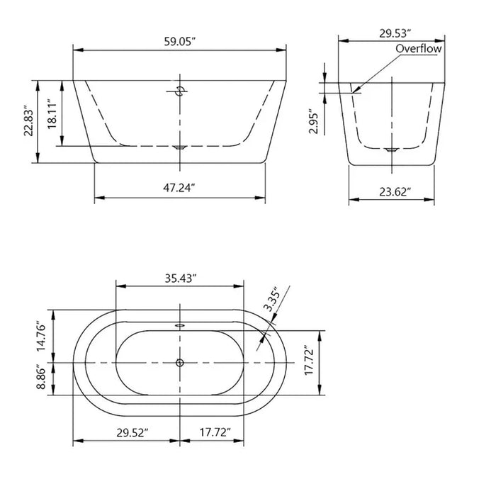 Empava 59" Freestanding Soaking Tub with Center Drain | EMPV-59FT1505