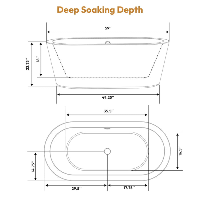 Empava 59" Freestanding Soaking Tub with Center Drain | EMPV-59FT1505