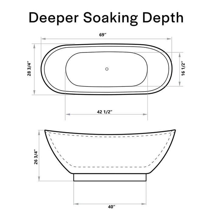 Empava 69" Freestanding Soaking Tub with Center Drain | EMPV-69FT1603