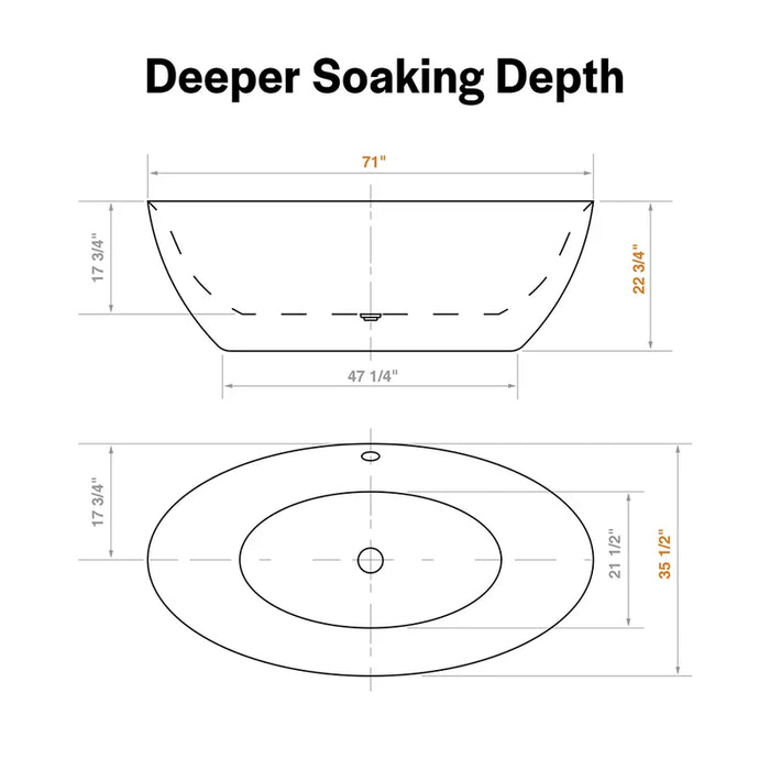 Empava 71" Freestanding Soaking Tub with Center Drain | EMPV-71FT1503