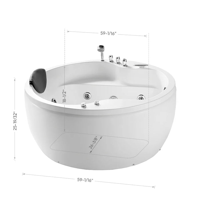 Empava 59" Freestanding Whirlpool Round Tub with Right Drain | EMPV-59JT005