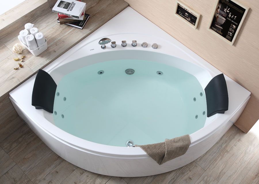 EAGO AM200 | 60" Rounded 2 Person Corner Whirlpool Bathtub with Fixtures